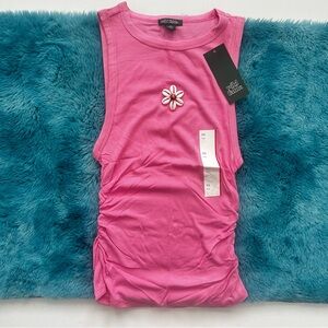 wild fable Hot Pink Ruched Ribbed Tank with Daisy Size XS